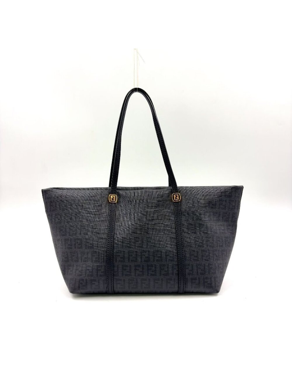 Fendi Zucchino Pattern Mini Leather Black Tote Bag Gold